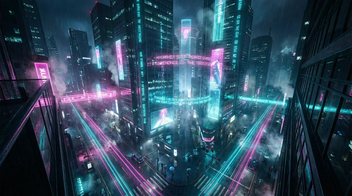 n0659 竖屏短剧平台首页背景 - 赛博朋克都市夜景